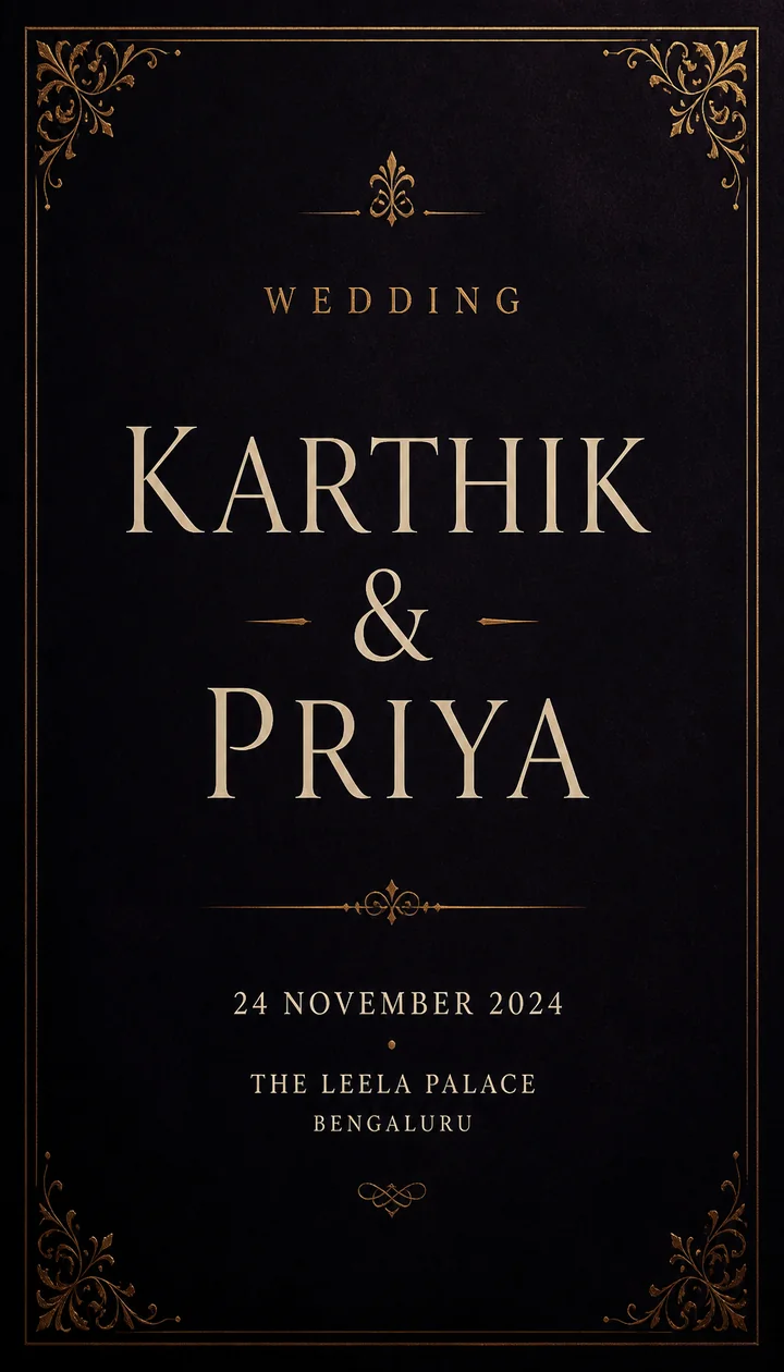Noir wedding invitation in black and gold